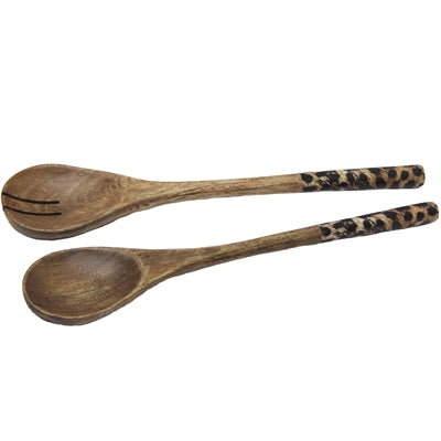 LEOPARD Couverts à salade en bois de manguier émaillé