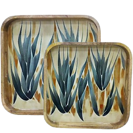 AGAVE Plateau carré en bois de manguier émaillé (2 tailles au choix)