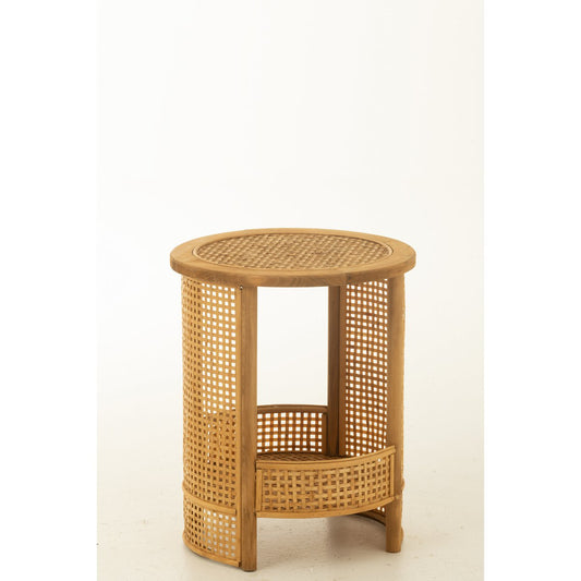 MINA - Table d'Appoint Double Bambou/Bois de Pin Naturel H 49,5 cm