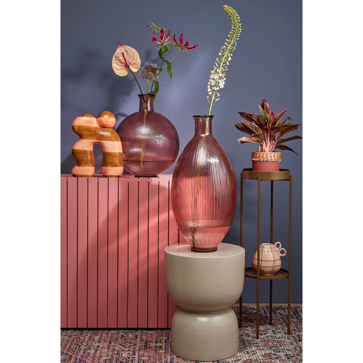 FIRENZA Vase Bouteille - H59 x Ø29 cm - Verre recyclé - Rose Clair