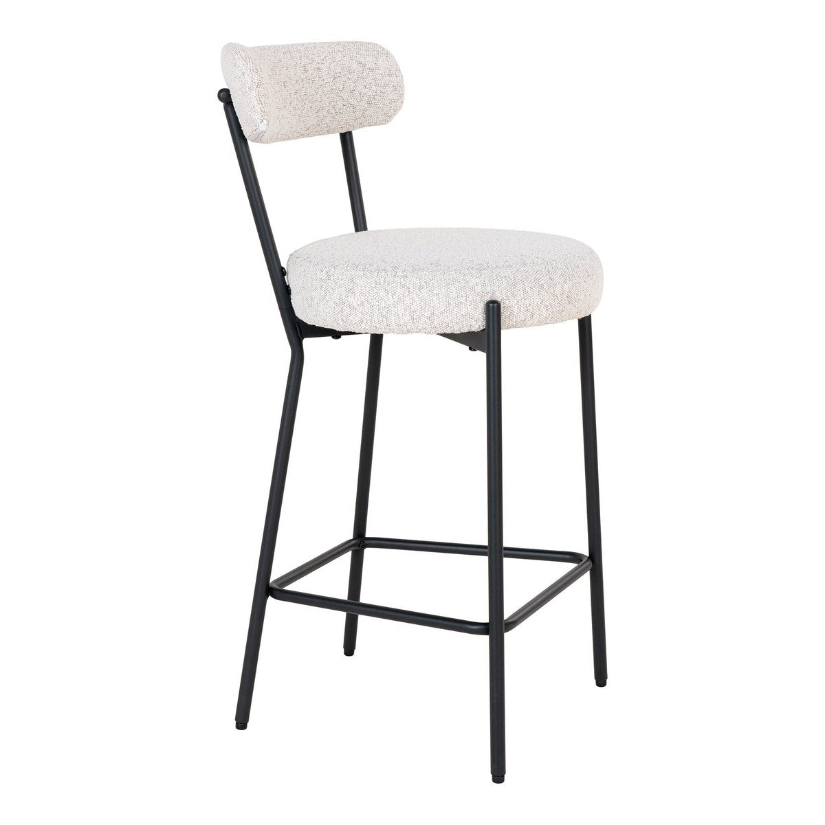 BADALONA Chaise de comptoir - Tabouret de bar, bouclé blanc avec pieds noirs