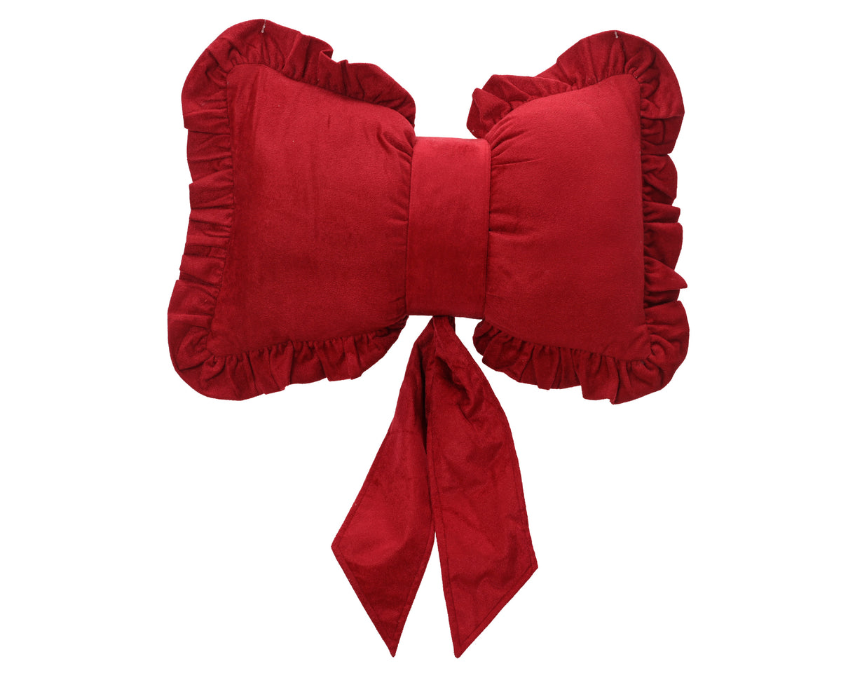 NOUEUD Coussin velours rouge avec noeud volant 50cm