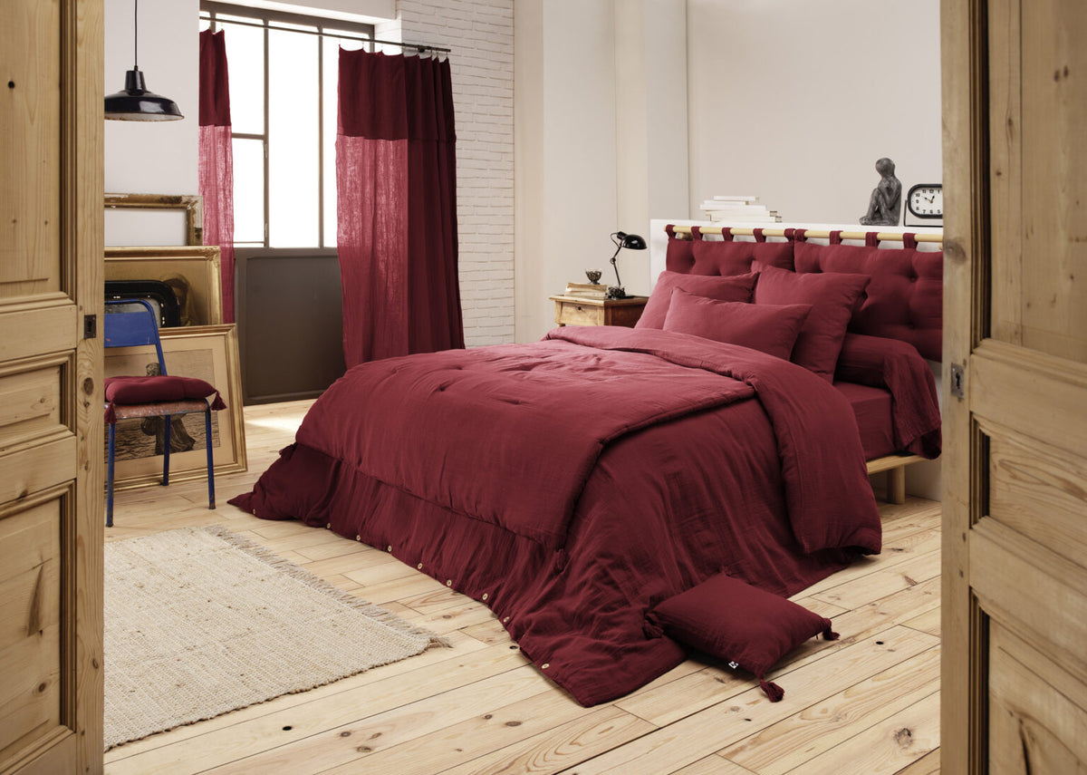 GAIA - Linge de lit gaze de coton Lie de vin