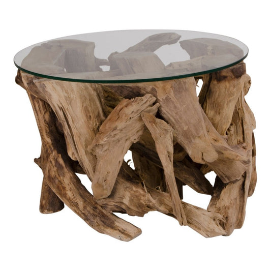 GRAND CANYON Table Basse - verre avec pieds nature, Ø60x40 cm