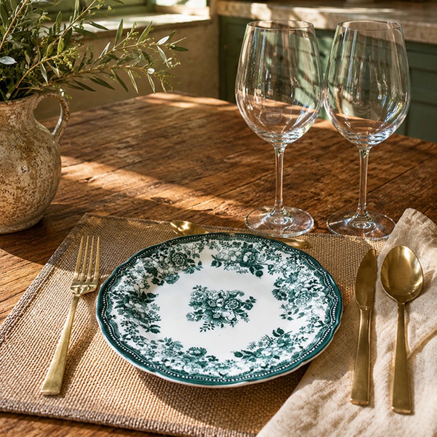 FAUSTINE Assiette plate 26cm en porcelaine verte