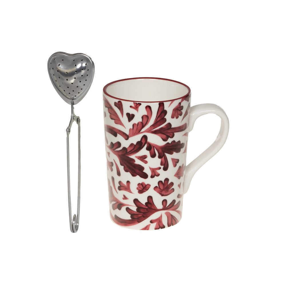 ROMANE Coffret thé avec infuseur porcelaine rouge bordeaux