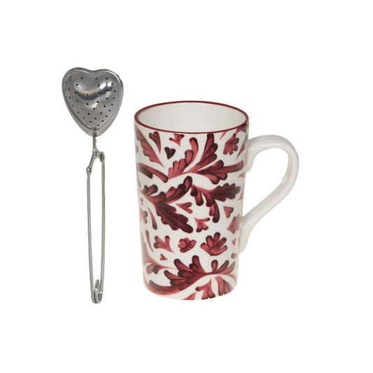 ROMANE Coffret thé avec infuseur porcelaine rouge bordeaux
