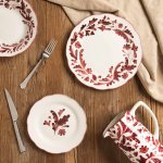 ROMANE Service apéritif 4 pièces porcelaine rouge bordeaux