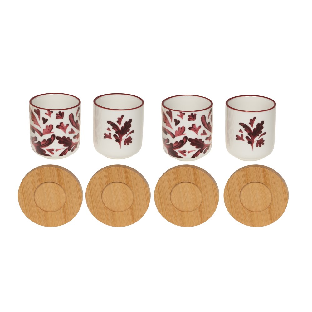 ROMANE Coffret 4 tasses porcelaine rouge bordeaux