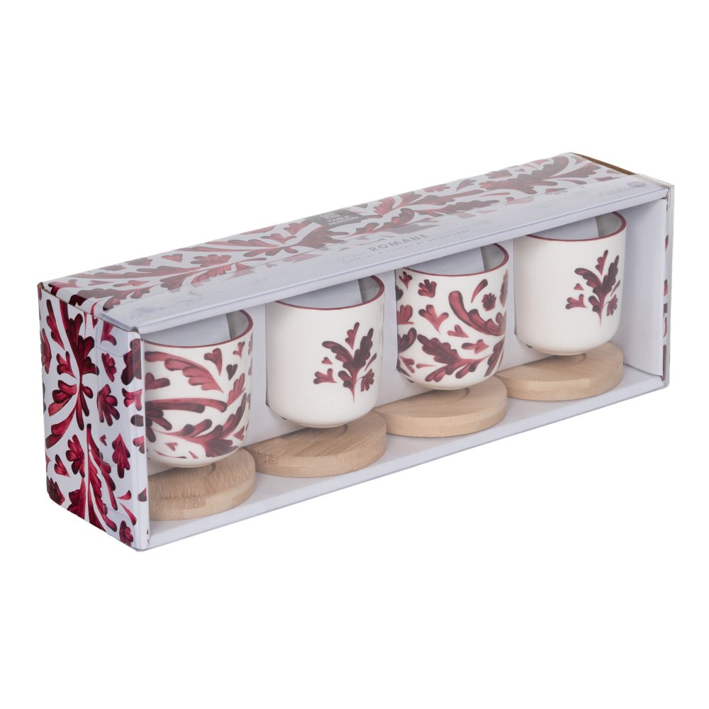 ROMANE Coffret 4 tasses porcelaine rouge bordeaux