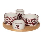 ROMANE Service apéritif 4 pièces porcelaine rouge bordeaux