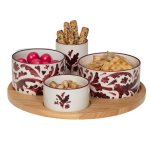 ROMANE Service apéritif 4 pièces porcelaine rouge bordeaux
