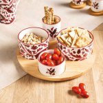 ROMANE Service apéritif 4 pièces porcelaine rouge bordeaux