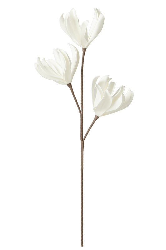 EVA - Fleur branche feuilles courtes 3 têtes Blanc
