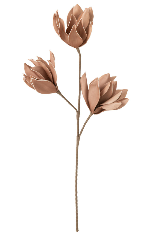 EVA - Fleur branche feuilles courtes 3 têtes rose nude