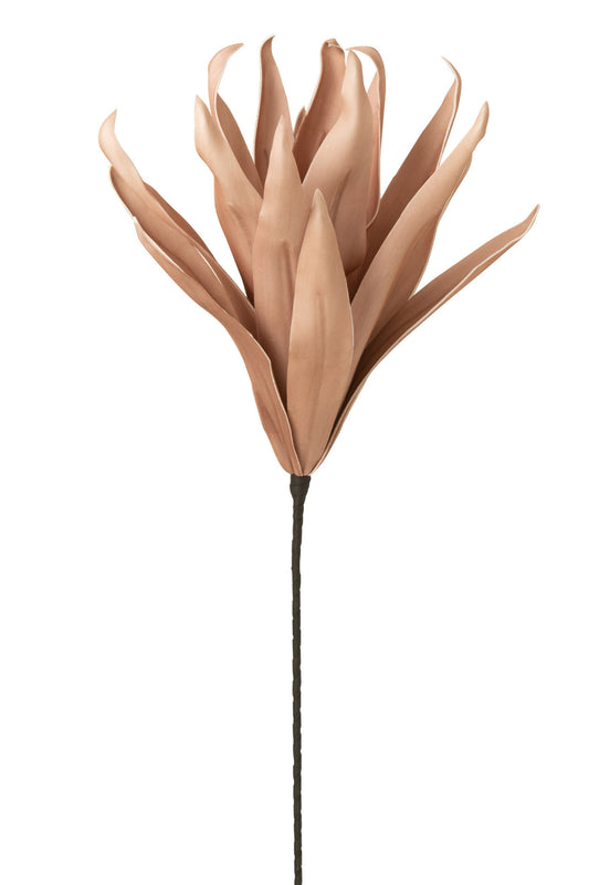 EVA - Fleur branche feuilles longues 1 tête rose nude