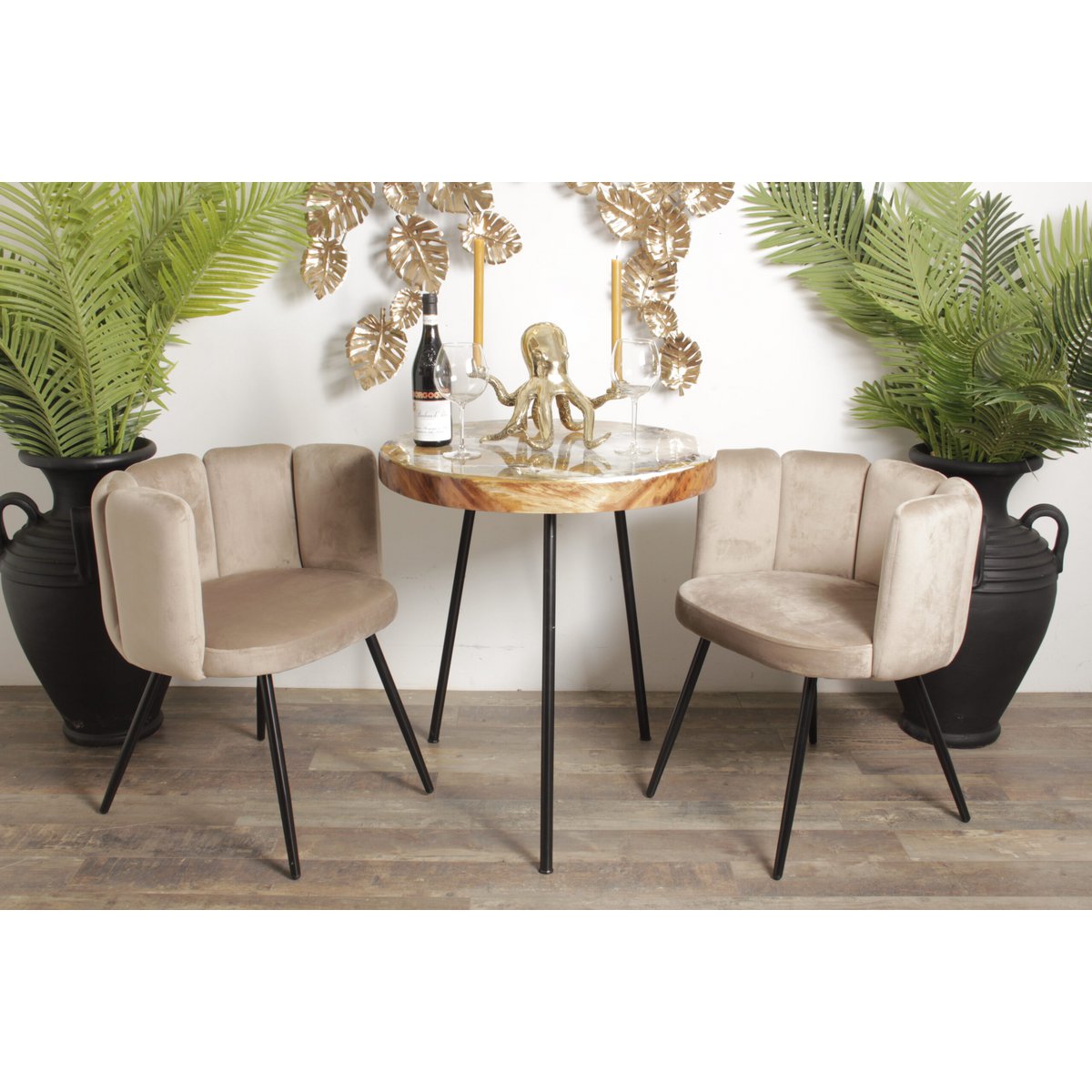 HIGHT FIVE - Chaise velours sable (Lot de 2)