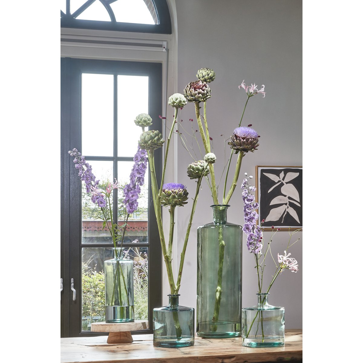 GUAN Vase Bouteille  - H75 x Ø25 cm - Verre recyclé - Vert