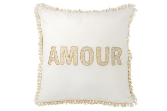 AMOUR - Coussin blanc/or 45 x 45 cm