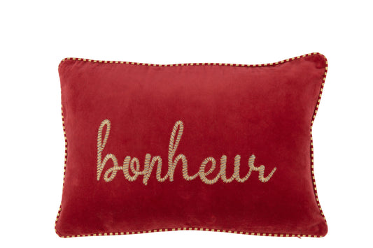 BONHEUR - Coussin velours rouge  30 x 45 cm