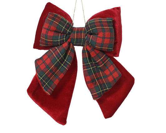TARTAN Gros noeud velours rouge 23 cm