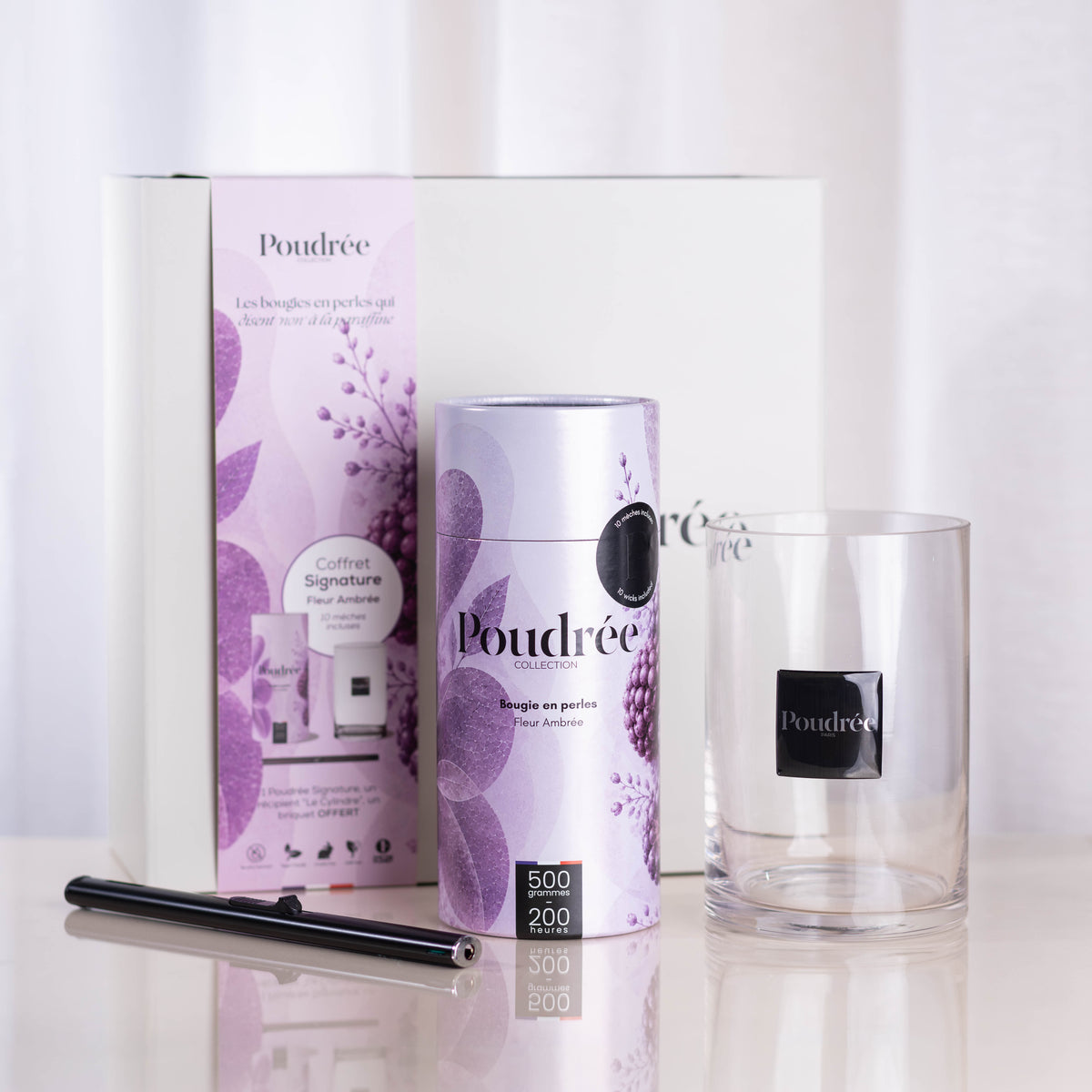 POUDREE Coffret Bougie - Fleur Ambrée  - Collection Signature 500g