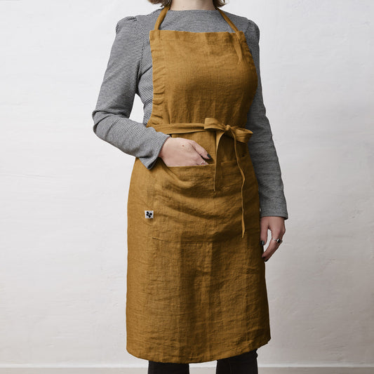 SOLINE Tablier en lin lavé ajustable caramel