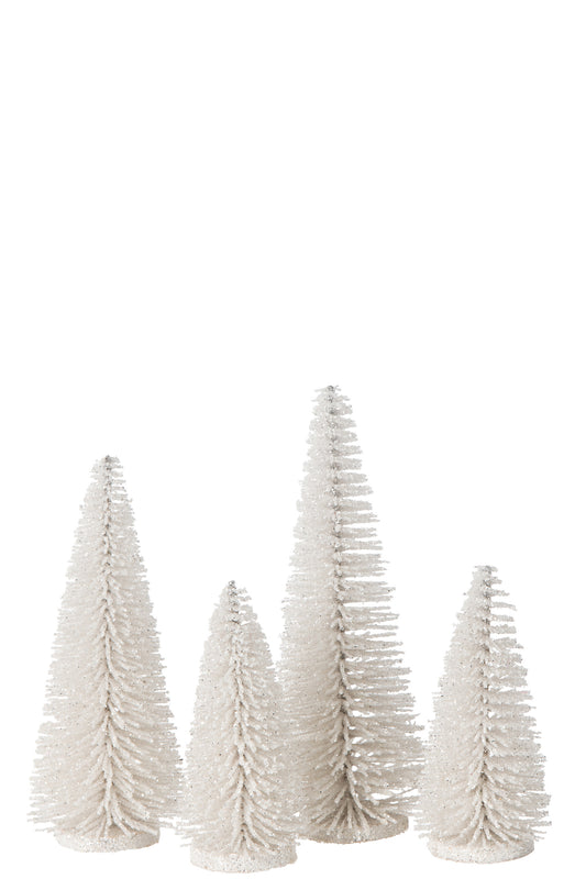 Boite de 4 sapins pailletés - blanc - max 15cm