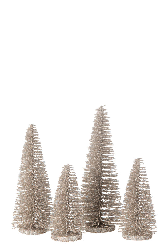 Boite de 4 sapins pailletés - greige - max 15cm