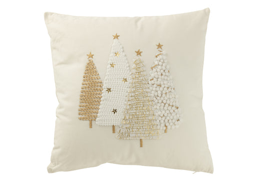 4 SAPINS - Coussin écru/blanc/doré 45 x 45 cm