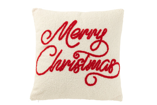 MERRY - Coussin bouclette écru/rouge 45 x 45 cm