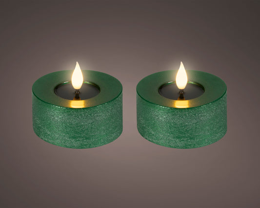 2 BOUGIES chauffe-plat vert à mèche LED réaliste cire creux sur dessus (Copie)
