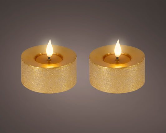 2 BOUGIES chauffe-plat or à mèche LED réaliste cire creux sur dessus