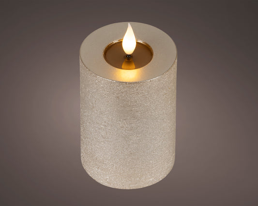 BOUGIE PILIER LED Argent cire creux sur le dessus effet flamme intérieur
