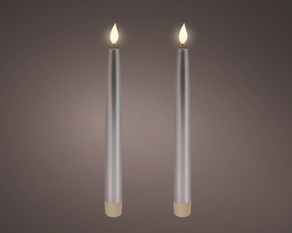 LED bougies de table à mèche réaliste cire argenté