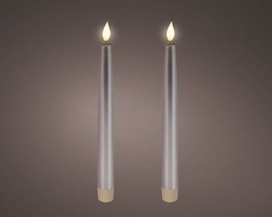 LED bougies de table à mèche réaliste cire argenté