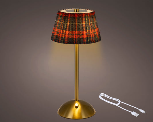 Lampe de table or/écossais led rechargeable intérieur H30,5 cm