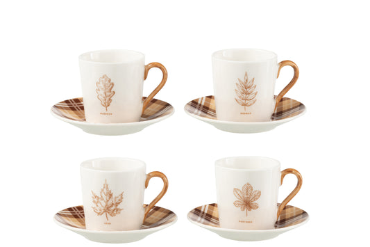 BOITE TASSE A CAFÉ/SOUS-TASSE - Feuille céramique marron