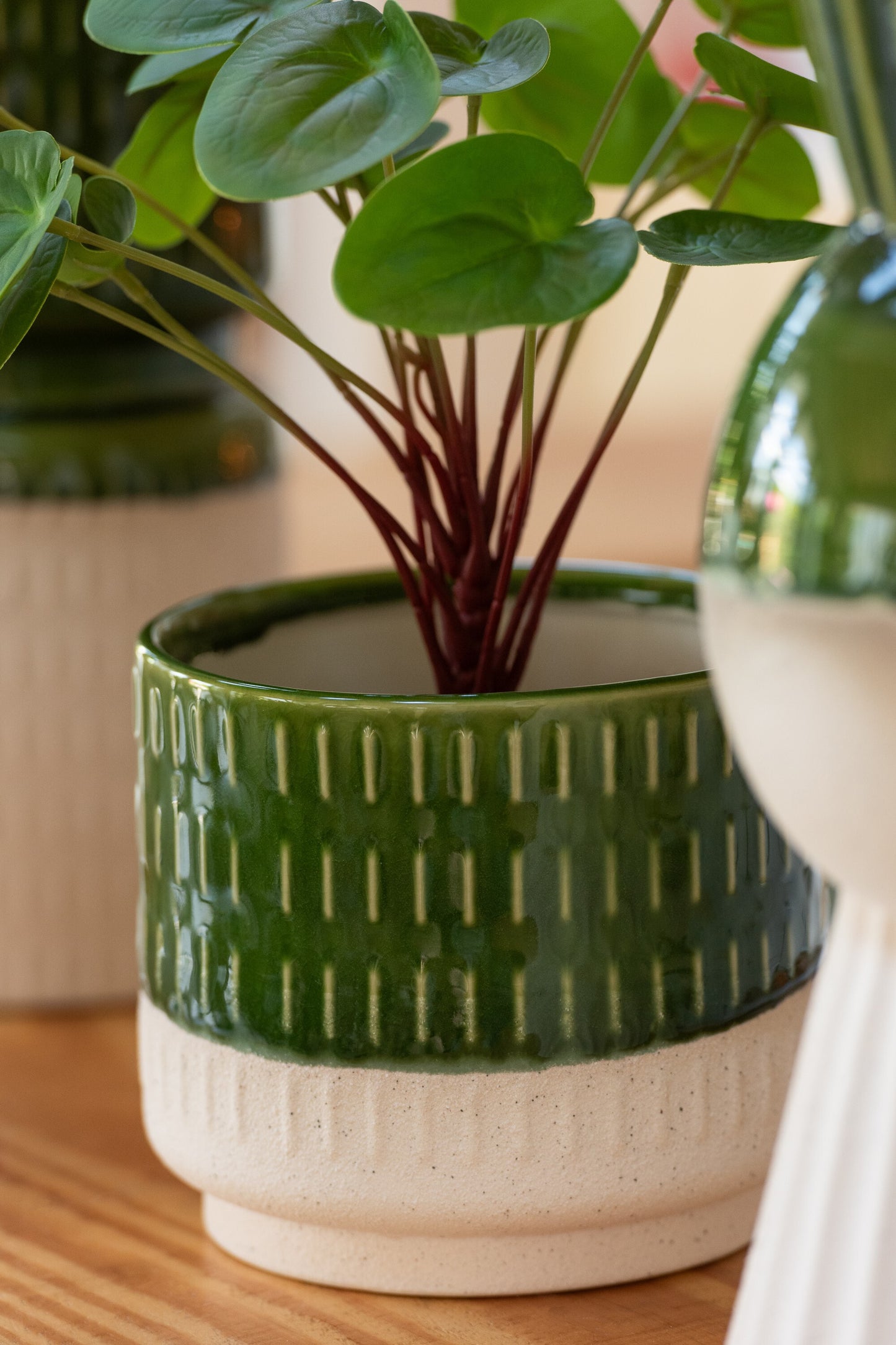 REYA - Cachepot porcelaine blanc/vert