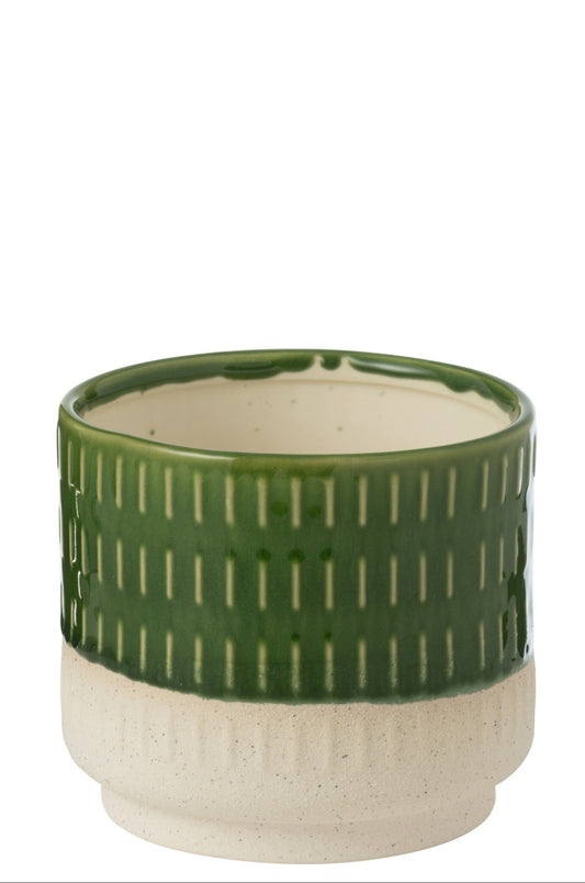 REYA - Cachepot porcelaine blanc/vert