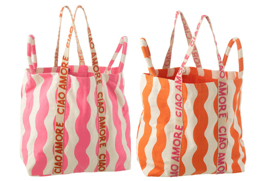 CIAO AMORE - Sac de plage coton rose/orange