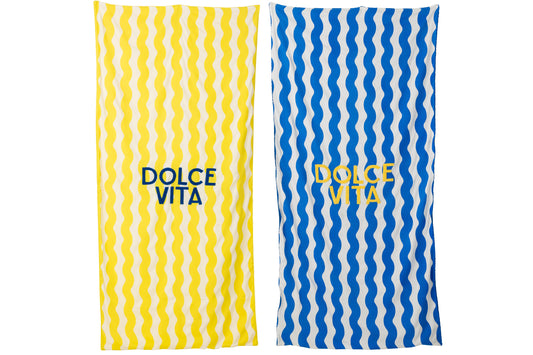 DOLCE VITA - Essui de plage coton/eponge bleu/jaune