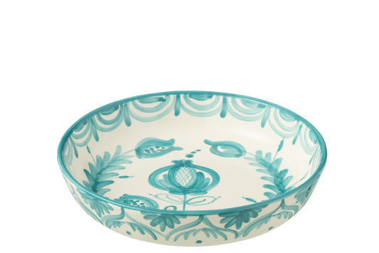 GRANADA - Bol bas céramique blanc/aqua large D-25 cm