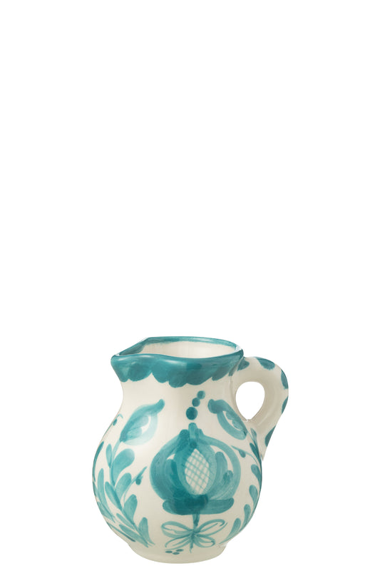 GRANADA - Pichet céramique blanc/aqua small - H 13 cm