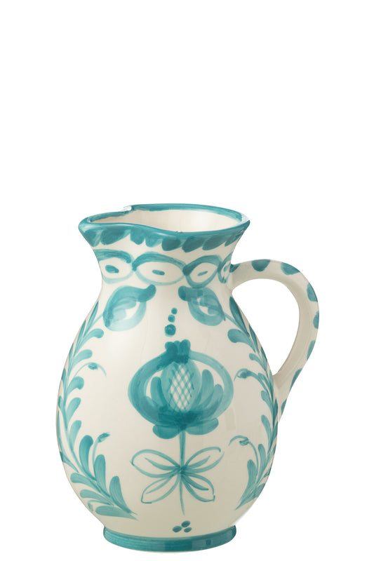 GRANADA - Pichet céramique blanc/aqua medium H-21 cm