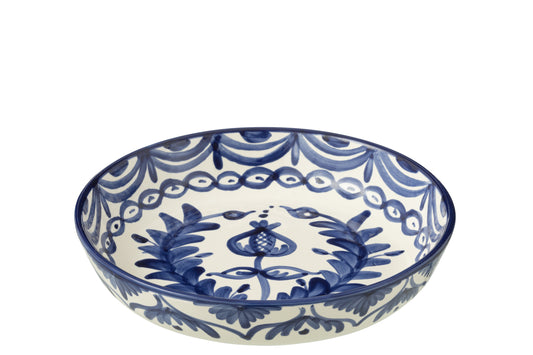 GRANADA - Bol bas céramique blanc/bleu de cobalt large - D-25 cm