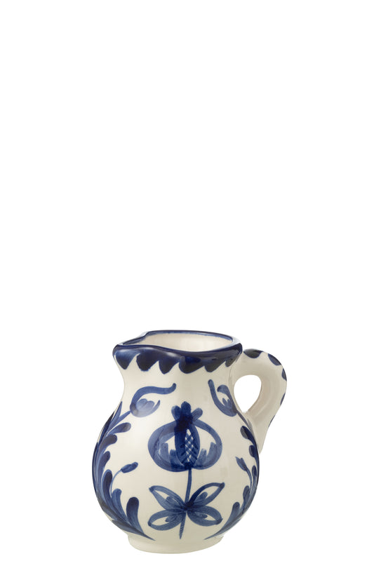 GRANADA - Pichet céramique blanc/bleu de cobalt small -H 13 cm