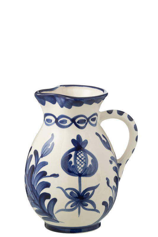 GRANADA - Pichet céramique blanc/bleu de cobalt médium - H 21 cm
