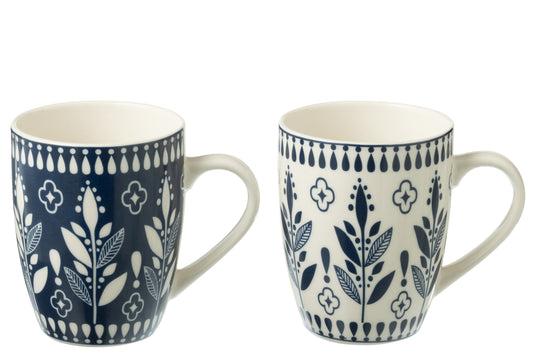 MUGS FEUILLES - 2 mugs céramique bleu