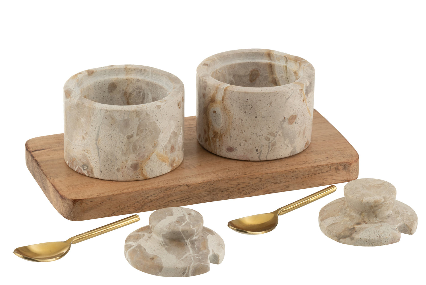 Set à épices marbre beige naturel et acacia